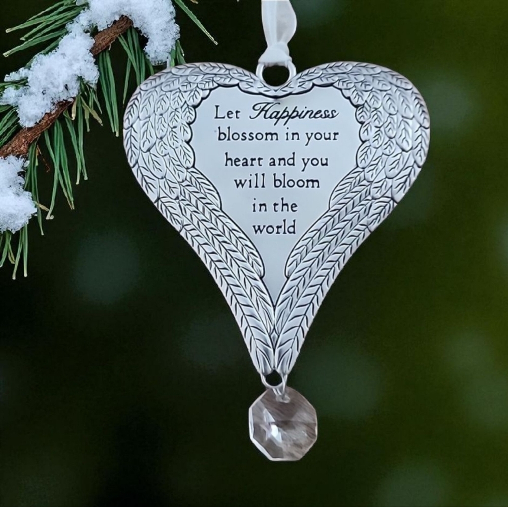 Let Happiness Blossom Angel Wing Wrapped Heart Ornament – By Ganz